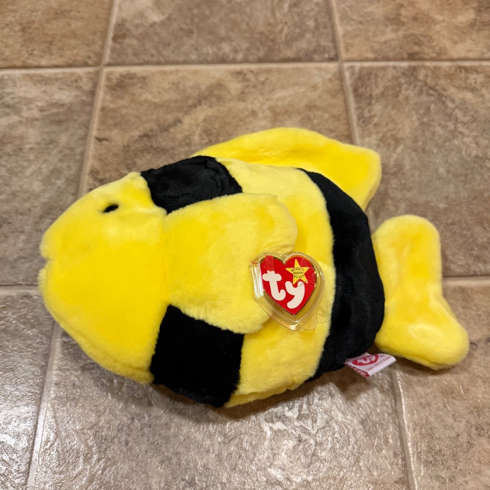 Ty Beanie Buddies Bubbles the Fish Yellow Black Striped‎ Plush 11" 1998 9323 vtg
